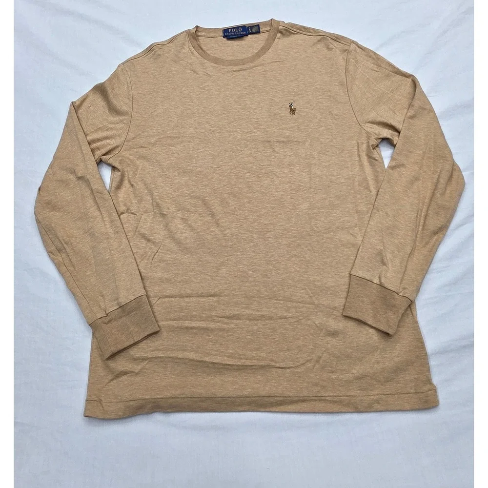 Polo Ralph Lauren Mens Classic Fit Long Sleeve T-Shirt Tan Heather Small